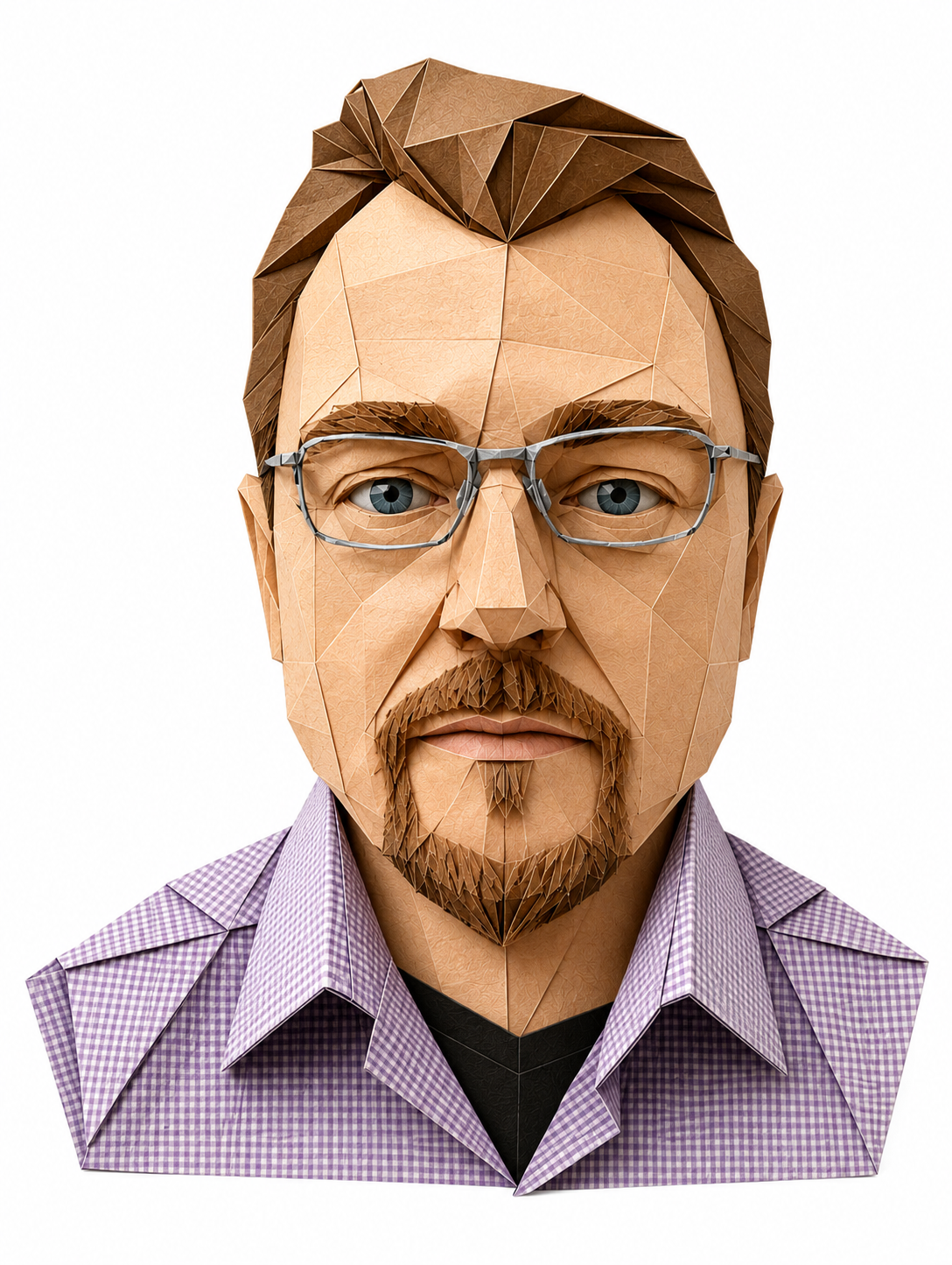 Low-poly paper-art portrait of Patrick Boden